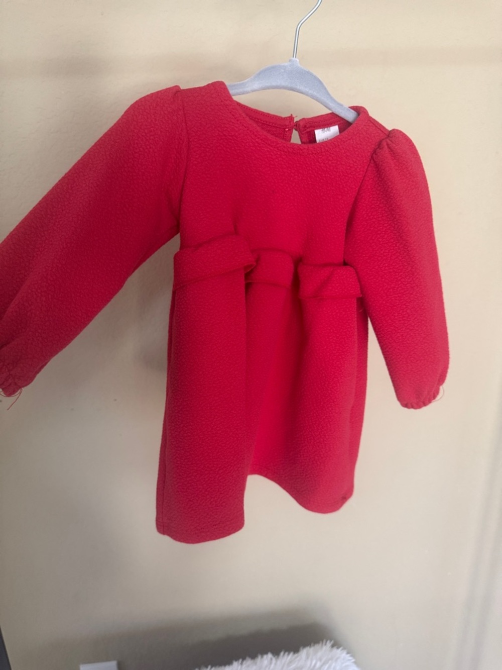 H&M Red Long-Sleeve Bow Detail Casual Dress for Girls